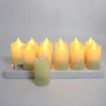 Xmipbs 12pcs Rechargeable Flickering Flameless Tea Light Candles with Moving Wick and Chargeable Base,Pillar Electric Lights for Home Party Wedding