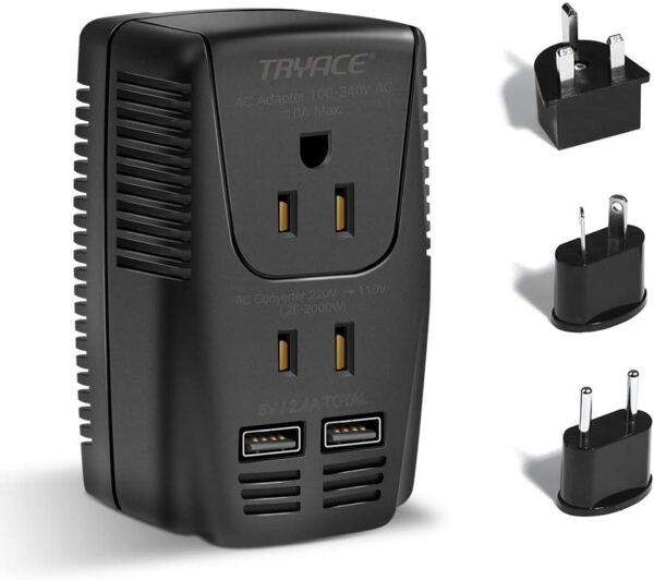 Upgraded 2000W 220V To 110V Voltage Converter Step Down Voltage For Hair Dryer,Straightener,Curling Iron,Cell Phone Power Converter With 2-Port Usb And Uk/Au/Us/Eu 10A Plug Adapter (Black-Write)