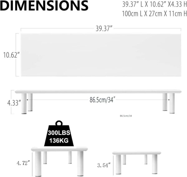 Bamboo Dual Monitor Stand Riser White With 2 Heights Available, Desk Monitor Riser For 2 Monitors, Supports For Pc Computer - Image 5