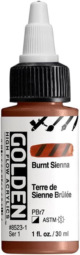 Golden High Flow Acrylics, Burnt Sienna, 1 Fl. Oz. 30 Ml Bottle
