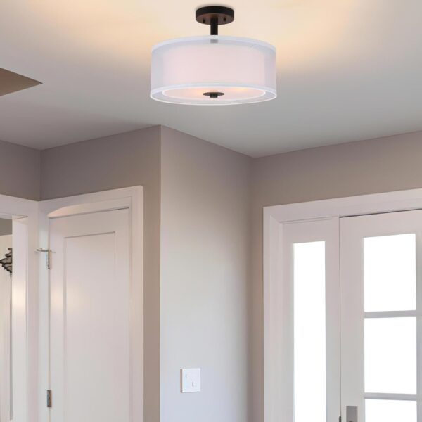 Xinbei Lighting Semi Flush Mount Ceiling Light, 3 Light Drum Semi Flush Light, 16" Close To Ceiling Light With Fabric Shade In Dark Bronze For Living Room & Bedroom Xb-Sf1194-Db - Image 6