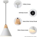White Farmhouse Pendant Light 3 Packs 9.4 Inches,Wood And Metal Kitchen Pendant Light, Pendant Lights Kitchen Island, Industrial Pendant Light For Living Room, Bedroom, Office, Hallway - Image 6