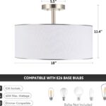 Vonluce Semi Flush Mount Ceiling Light, 3 Light Drum Ceiling Light, 18" Ceiling Lighting Fixture With Diffused Shade For Bedroom, Kitchen, Hallway, Dining Room Table, Brushed Nickel - Image 5