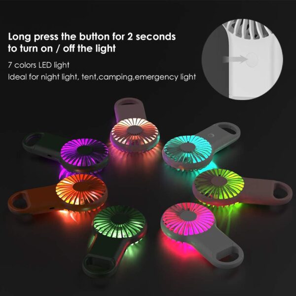 Simpeak Usb Fan Portable, Led Light Handheld Mini Carabiner Keychain Fan 3 Speed Model Pocket Fans Personal Fans, Army Green - Image 2