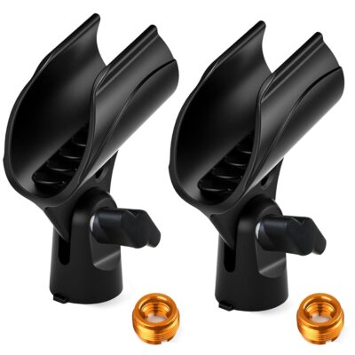 2 Pcs Universal Microphone Clip, Adjustable Mic Clip Holder for Mic Stand, Come with 58 Male to 38 Female Screw Adapter