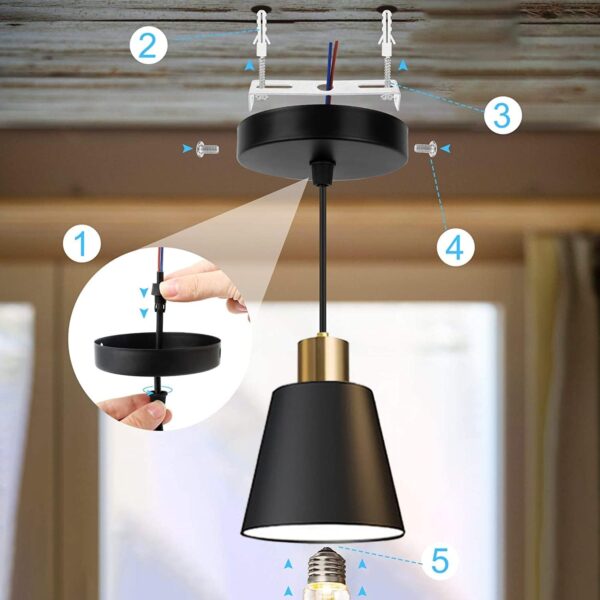 Yollzey Modern Black 3-Pack Pendant Light, Metal Shade, 59.1In Cord, Kitchen Island, Dining Room, Foyer, Hallway, Bar, 6.10'' X 7.48'' Lampshade, E26 Bulbs, Matte Black Finish, Hanging Light - Image 4