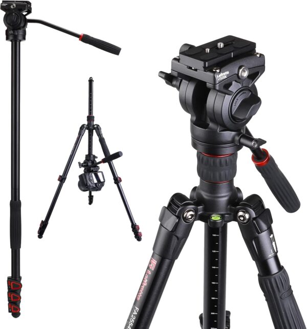 62'' Camera Tripod With Fluid Head, Monopod Tripod Aluminum, For Dslr Camera Camcorder, Compatible For Cannon Nikon Camera
