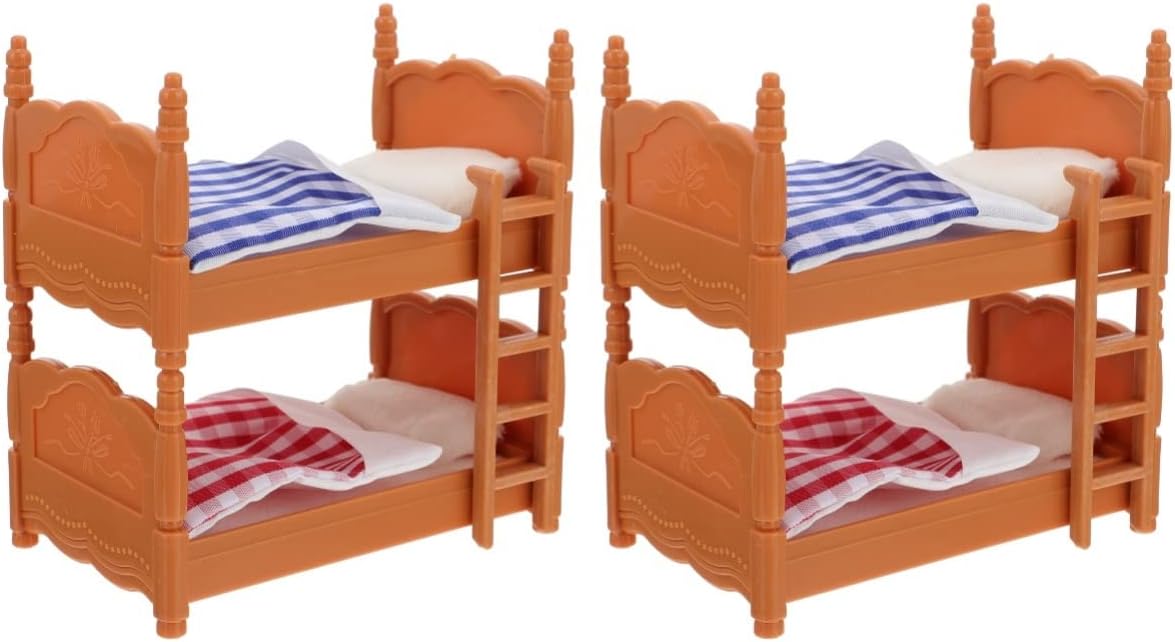 2 Pack Dollhouse Mini Bed Miniatures Bunk Bed Small Double Bed Dollhouse Stakable Bed Dollhouse Furniture Decoration Acessories