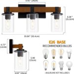 Wood Vanity Light, Farmhouse Bathroom Light Fixtures Over Mirror, 3-Light Rustic Vanity Lighting Fixtures With Clear Glass Shade, Vintage Farmhouse Wall Sconce Indoor Lighting - Image 5