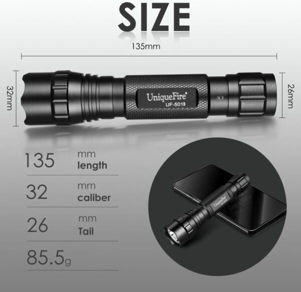 UniqueFire 501B 395nm UV Flashlight Blacklight Portable Black Light for Resin Curing Pet Urine Detection Antique Jade etc - Image 2
