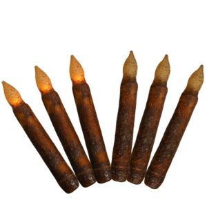 LED Primitive Taper Candles with Timer,6.5 Inch Real Wax Hand Dipped Rustic Candles Flickering Flamless for Farmhouse Church Home Party Decoration
