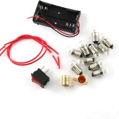 E-outstanding Electrical Circuit Experiment Tools Physics Science Lab Basic Circuit Learning Starter Kit Electricity Experiment Set 10 3.8V Bulb, 1 Battery Box, 1 Switch Button, 2 Wires, 2 Lamps