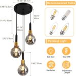 Vintage 3-Light Pendant Light, Modern Adjustable Hanging Light Fixture With Smoke Grey Glass Shade, E26 Base, Farmhouse Pendant Lamp For Kitchen Dining Room, Black And Gold - Image 3