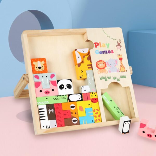 Uniqus Wooden Tetris Blocks Wooden Puzzle Blocks Thick 3D Tetris For Kids Ages 39 Colorful Intelligence Toys For Boys And Girls