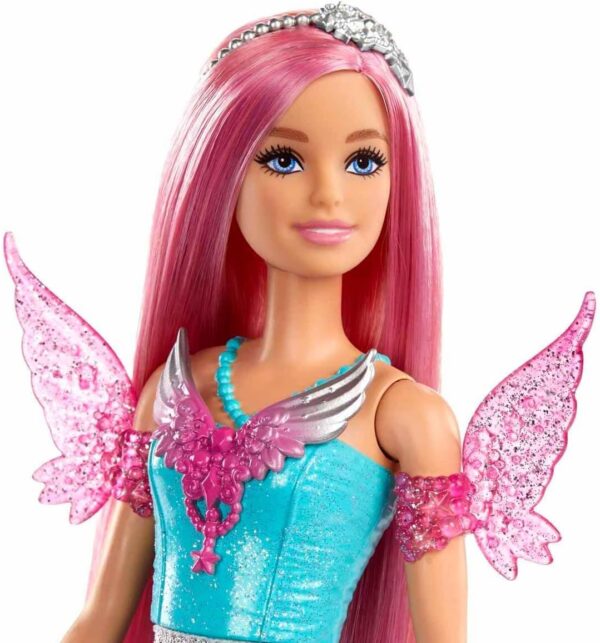 Barbie A Touh of Magi Doll, Malibu with WingDetailed Dress, 7Inch Long Fantasy Hair, 2 Fairytale Pets Acessories - Image 3