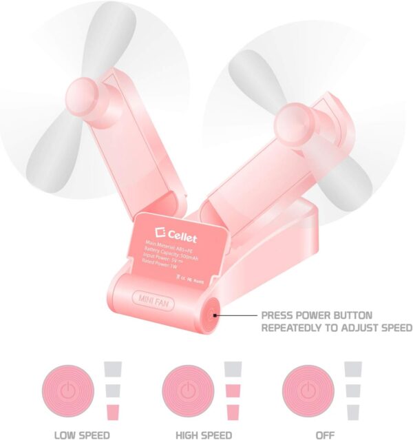 Cellet Foldable Portable Handheld Mini Fans Two Speed Air Cooling Usb Rechargeable Green - Image 3