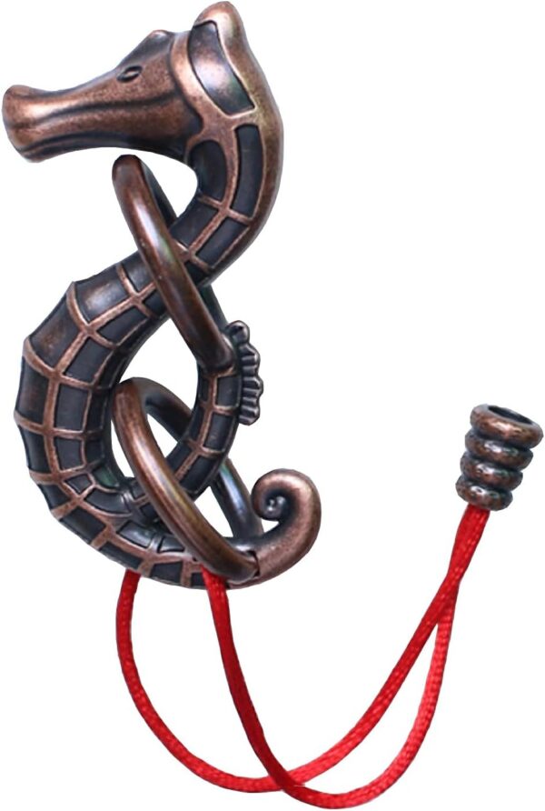 Cast Metal Brain Teaser Puzzle Metal Puzzle Brainteaser Exploration And Thinking Toy Intellectual Teaching Seahorse Rope - Image 6