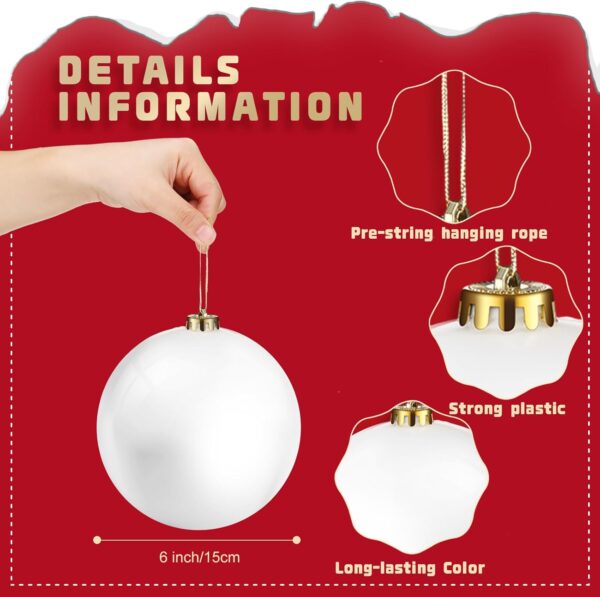 Zubebe 12 Pcs Large Christmas Ball Ornaments 6" Giant Plastic Christmas Ball Outdoor Hanging Decorations UV and Water Resistant Ball for Holiday Party Decorations Christmas Tree (White) - Image 2