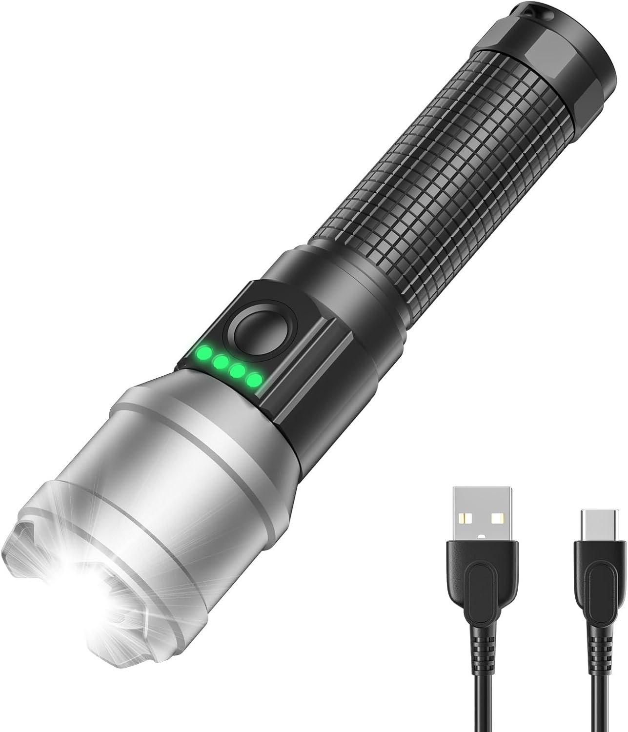 Flashlight Rechargeable 10000 High Lumens Super Bright Flashlight Zoomable Compact Flashlight Rechargeable USB-C 6 Modes Handheld Flashlight Suitable for Home Emergency Outdoor Hiking Camping