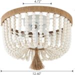 Viluxy Bohemia Wood Beaded Flush Mount Ceiling Light Antique Rustic Mini Chandelier White Finishing For Bedroom, Kitchen Island, Girl Room 3-Light - Image 6