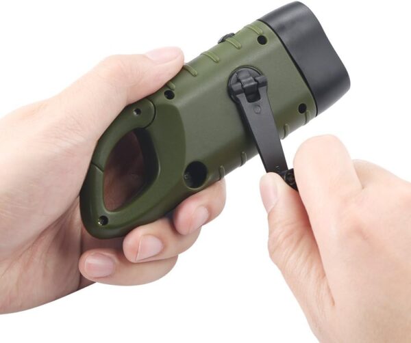 Simpeak 2-Pack Hand Crank Solar Powered Flashlight Emergency Rechargeable LED Flashlight Survival Flashlight Quick Snap Carbiner Dynamo Flashlight Torch for Outdoor Sports Green - Image 4