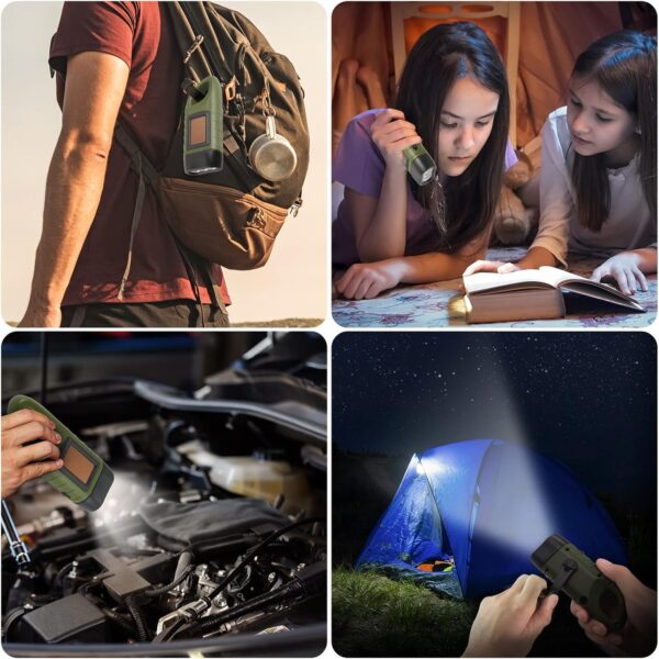 Simpeak Hand Cranking Solar Powered Flashlight Rechargeable Emergency LED Flashlight Carabiner Dynamo Quick Snap Clip Backpack Flashlight Torch for Outdoor Camping Climbing Hiking - Image 7