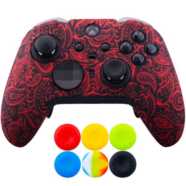 1 x Protective Customize Transfer Print Silicone Cover Skin Plants Red + 6 Thumb Grips Analog Caps for Xbox Elite Series 2 Controller - Image 3