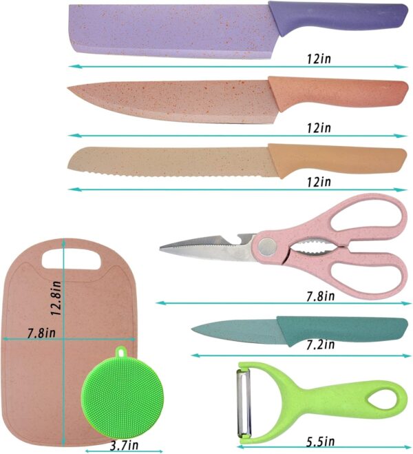 11 Pcs Colorful Knife Set,Sharp Kitchen Knives Sets For Slicing Paring And Cooking, Professional Cute Pink Chefs Knife Set Fit - Image 2