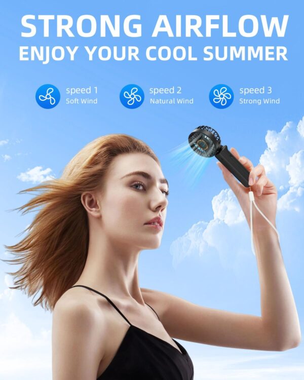 Portable Handheld Fan, Mini Desk Fan Foldable 2000Mah, 180° Ratotion, 3 Speeds, Ultra Quite, Up To 8H Long Use Time, Small Person - Image 4