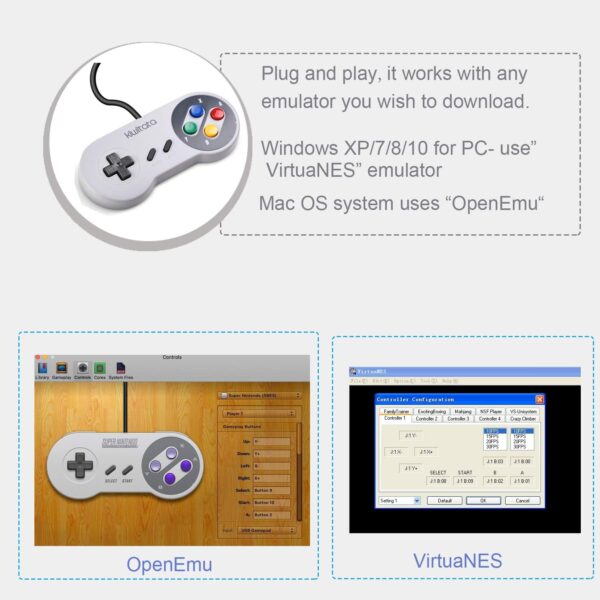 2 Pack Retro SNES USB Controller for PC Games, Classic Wired SNES USB Super NES Game Pad Controller Joypad for Windows PC MAC Linux Retro Pie - Image 7