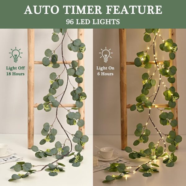 Waipfaru Christmas Decoration Indoor - 6FT Eucalyptus Garland with Timer, Artificial Christmas Greenery Cedar Tree Garland for Mantle Fireplace Outdoor Xmas Decor (Eucalyptus) - Image 3