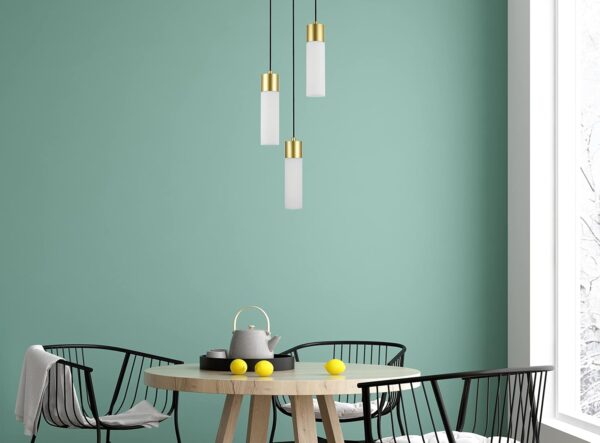 Zenda 3 Light Brass Chandelier With Led Bulbs & Frosted Opal White Glass Shade - Ceiling Light - Pendant Light For Kitchen Island, Dining Room, Living Room, Entry Hallway - Image 6