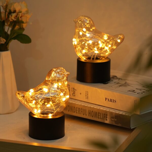 2 Pack Battery Operated Table Lamps, Bird Lamp LED Nightlight Small Cordless Glass Lamp Home Decor for Bedroom Entryway Fireplace, s for Women Grandma Mom