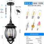 Vianis 3-Light Large Pendant Light Fixtures, Modern Exterior Hanging Lantern Light, Waterpoof Matter Black Outdoor Chandelier For Porch With Adjustable Chain, Outdoor Ceiling Lights For Front Patio - Image 4