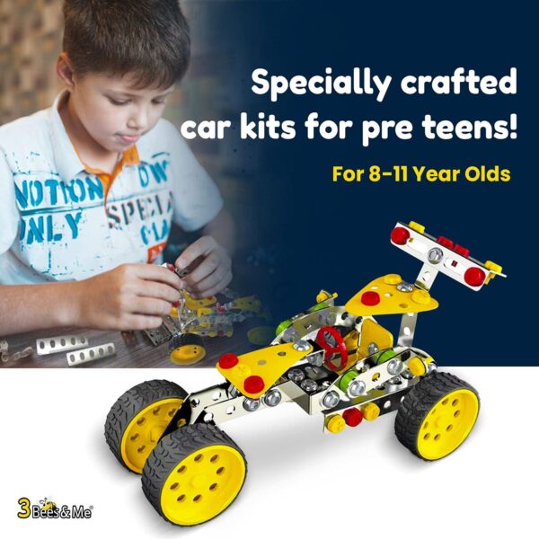 3 Bees & Me STEM Car Building Toy Kit | Educational Metal Project for Boys and Girls Aged 8-11 Years Old (Ages 6-7 with Help) Beginner Gift Set for STEM Learning and Junior Engineers - Image 2