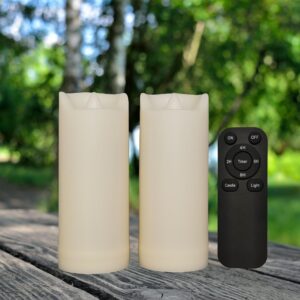 2 Pack Flameless Battery Operated LED Pillar Candles with Remote Outdoor Waterproof Flickering Decorative Lights for Halloween Christmas Home Kitchen Dcor Wedding Party Event Decorations 2”x5”