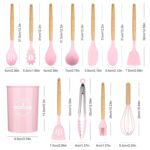 Kitchen Utensil Set 12 PCS Silicone Cooking Utensils Set with Wooden Handle Non-Stick Cooking Spoons Utensil Sets Silicone Kitchen Utensils Set Heat Resistant Kitchen Tools Heat Resistant Set (Pink) - Image 5