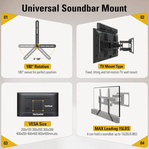 Mounting Dream Soundbar Mount Bracket For Mounting Above Or Under Tv Fits Most Of Sound Bars Up To 15 Lbs, With Detachable Long - Image 4