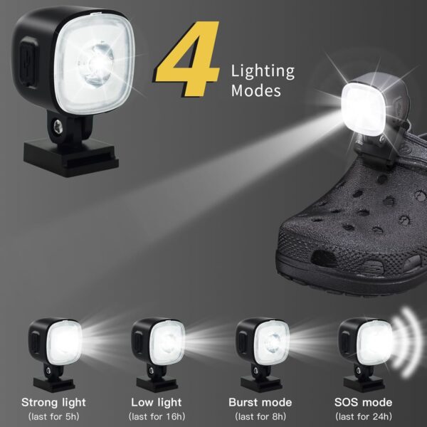 Vergissm Croc Lights for Shoes Rechargeable 2pcs Headlights for Croc Waterproof Flashlight Attachment for Croc Adjustable Camping Accessories for Kids Adults Dog Walking Running (Black) - Image 2