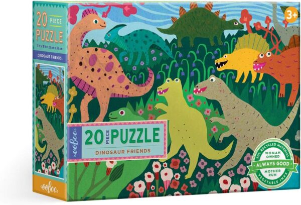 Eeboo: Dinosaur Friends 20 Piece Big Puzzle, Perfect Project For Little Hands, Aids In The Development Of Pattern, Shape