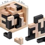 Wooden Brain Teaser Puzzle Skills Builder Shape Pieces Educational Toy For Kids And S Black And Natural L Shape - Image 6