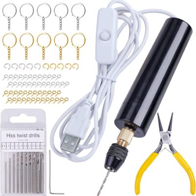 Let'S Resin Electric Resin Drill, 74Pcs Hand Drill Supplies With 3Jaw Clampapplicable To A Larger Drilling Range 03Mm, Grip Nose Pliers, Keychain Making Kit, Tools For Resin Art