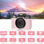 Digital Cameras For Photography, 4K 48Mp Vlogging Camera For Youtube With Wifi, Manual Focus, 16X Digital Zoom, 52Mm Wide Angle - Image 3
