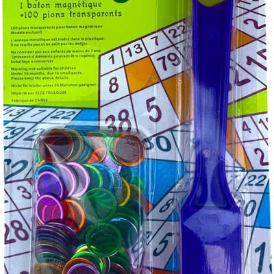 Magnetic Blue Wand & 100 Chips Bingo Set Game Accessories Educational STEM Kit for Learning/Sensory Box/Science/Counting/Sortin