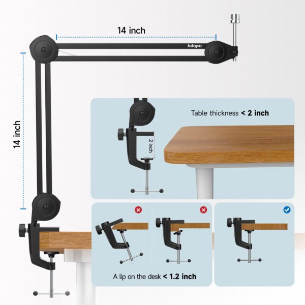 Uniqus Microphone Boom Arm, Heavy Duty Boom Arm Mic Stand Suspension Scissor Mic Arm Desk Mount with Upgraded Mic Clip Max Clamping Range 60mm for Blue Yeti Snowball,Shure,Hyperx Quadcast Other Mic - Image 7