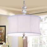 Warehouse Of Tiffany Rl8162Wh Nabors Chrome And Crystal 16-Inch Lamp With White Linen Shade Pendant - Image 2