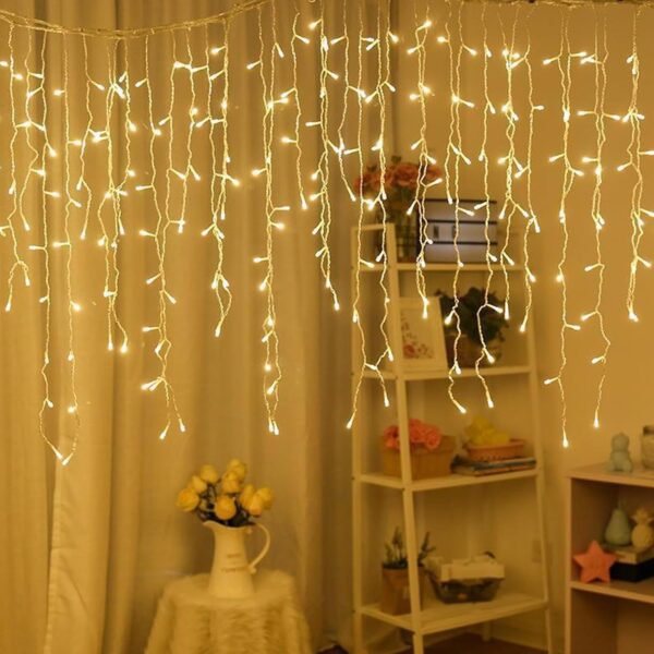 Led Icicle Christmas Lights 13Ft 96 Leds Fairy String Lights Extendable Curtain 8 Modes Dangling Twinkle Novelty Hanging Lights For Ceiling Party Window Decorations Warm White 4M - Image 2