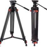 Heavy Duty Tripod, Camera Video Tripod With Fluid Head Aluminum Twin Tube 74.4 Inch, Max Loading 17.6 Lbs, For Canon Nikon Sony