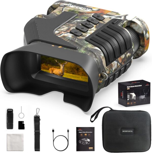 Wosports Night Vision Binoculars, 1315Ft 4K Night Vision Goggles For Adults, 10X Optical Zoom, 8X Digital Zoom, Rechargeable Nvg With 3'' Screen And 32Gb Tf Card- Outdoors, Photo, Video