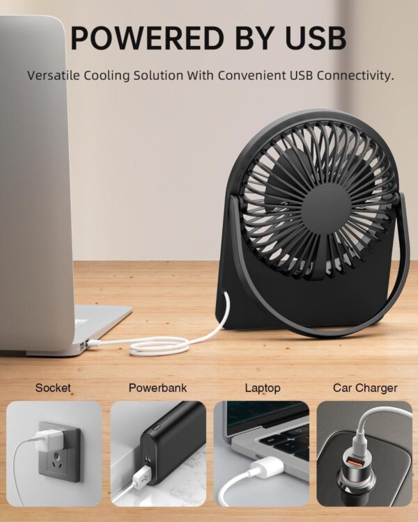 3.5 Usb Fan, Strong Wind Ultra Quiet Small Desk Fan Foldable 3 Speeds Adjustable, UsbC Corded Powered Personal Fan For Home - Image 3